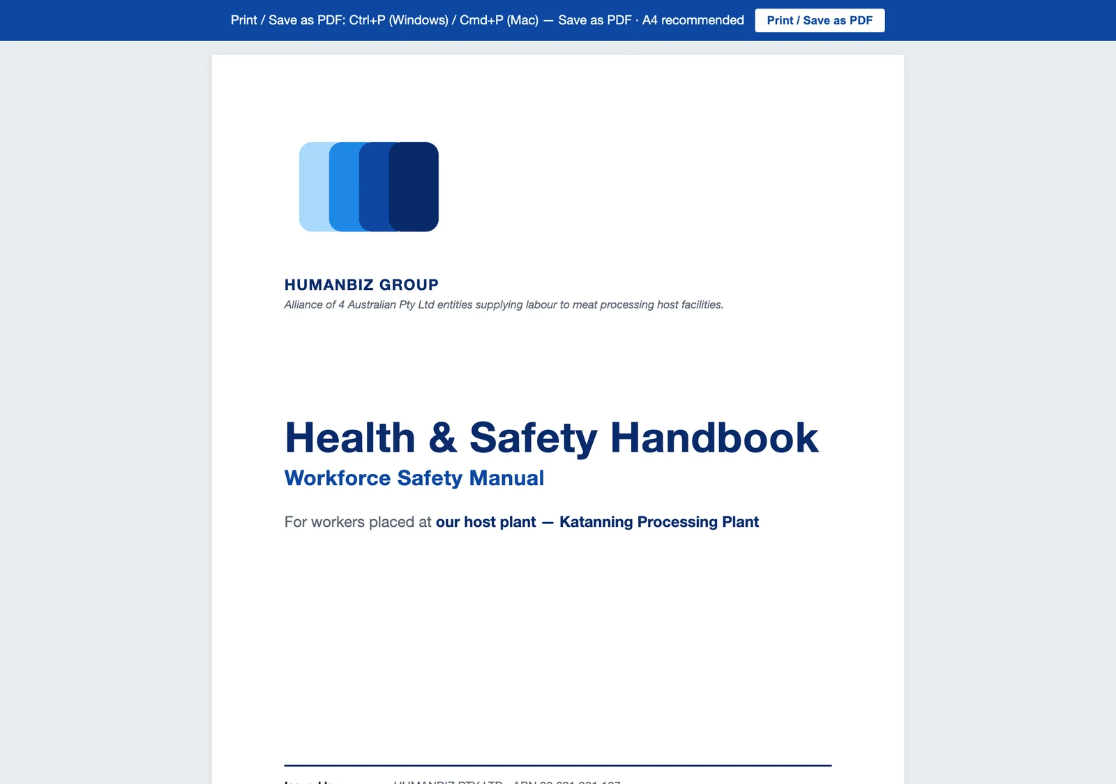 Health & Safety Handbook — document sample