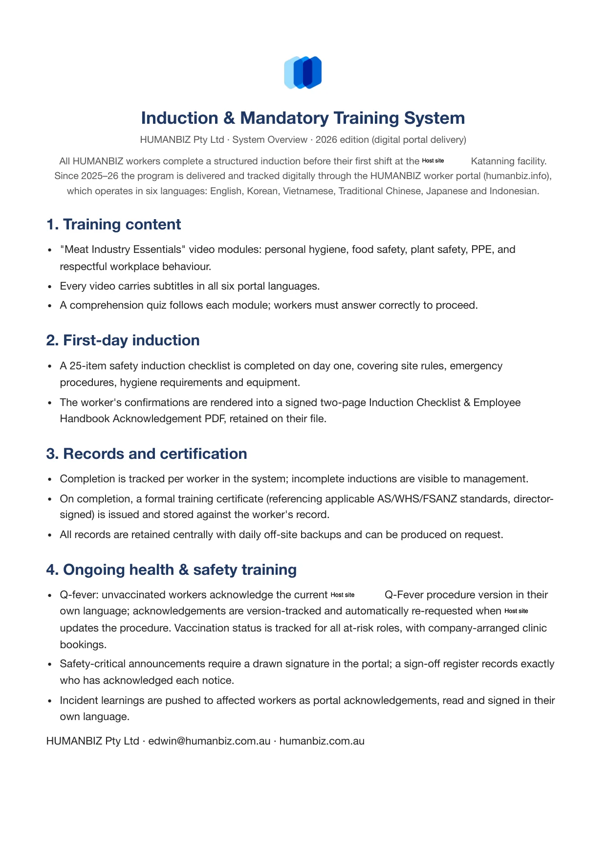Induction & training — system overview — document sample