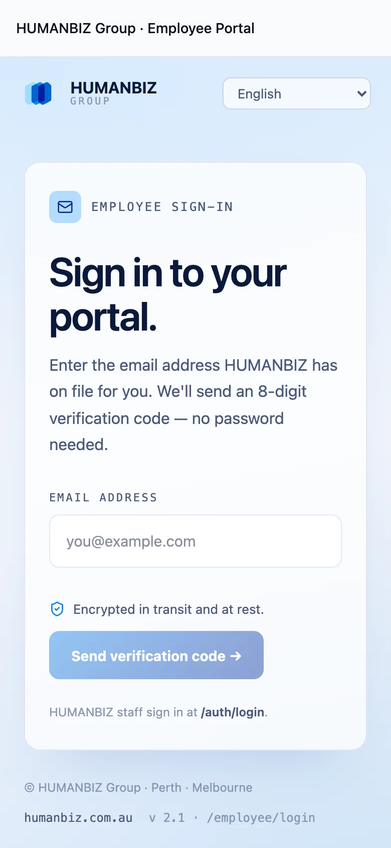 Portal sign-in — worker portal on a phone