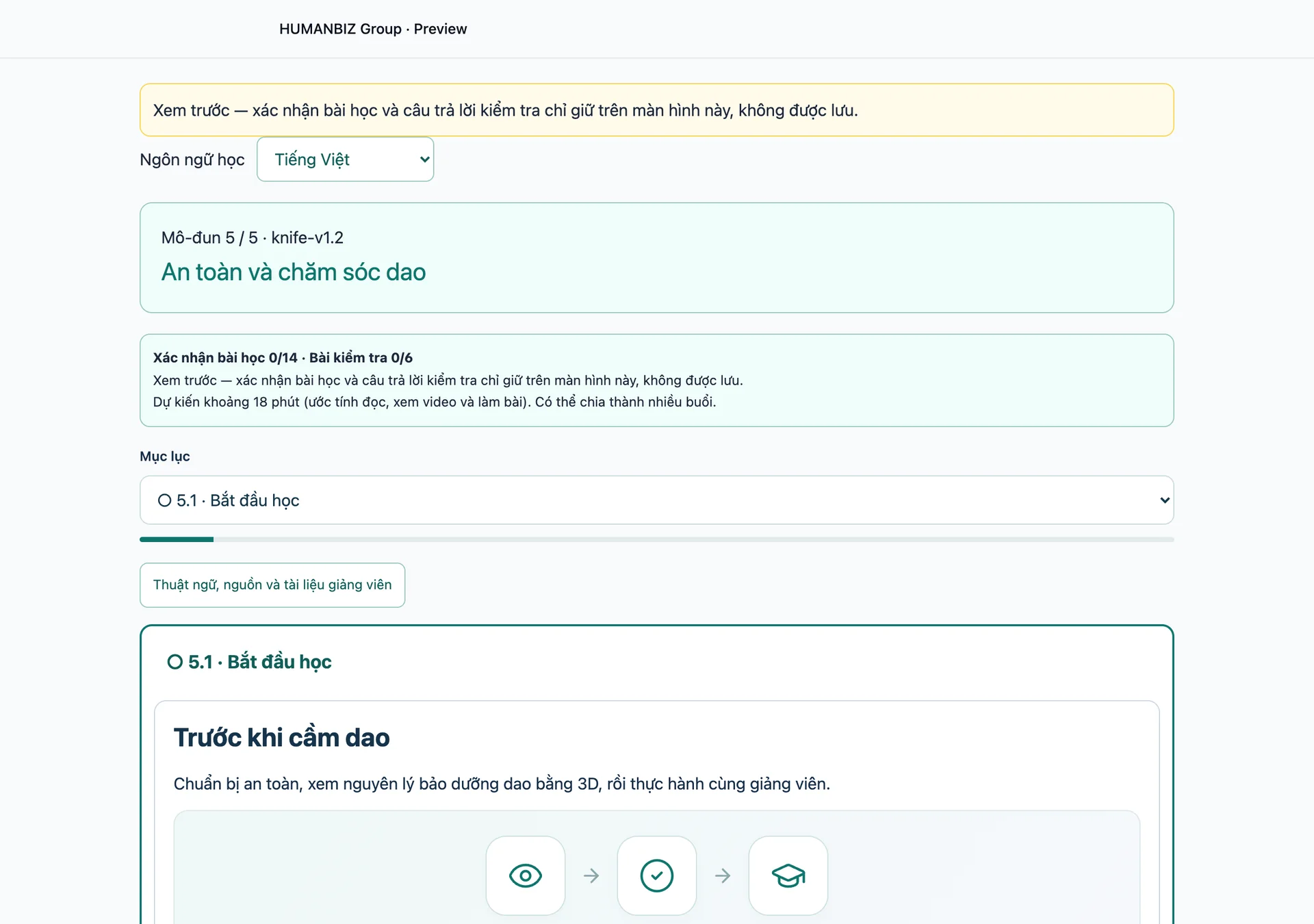 Induction in Vietnamese — HUMANBIZ platform screen